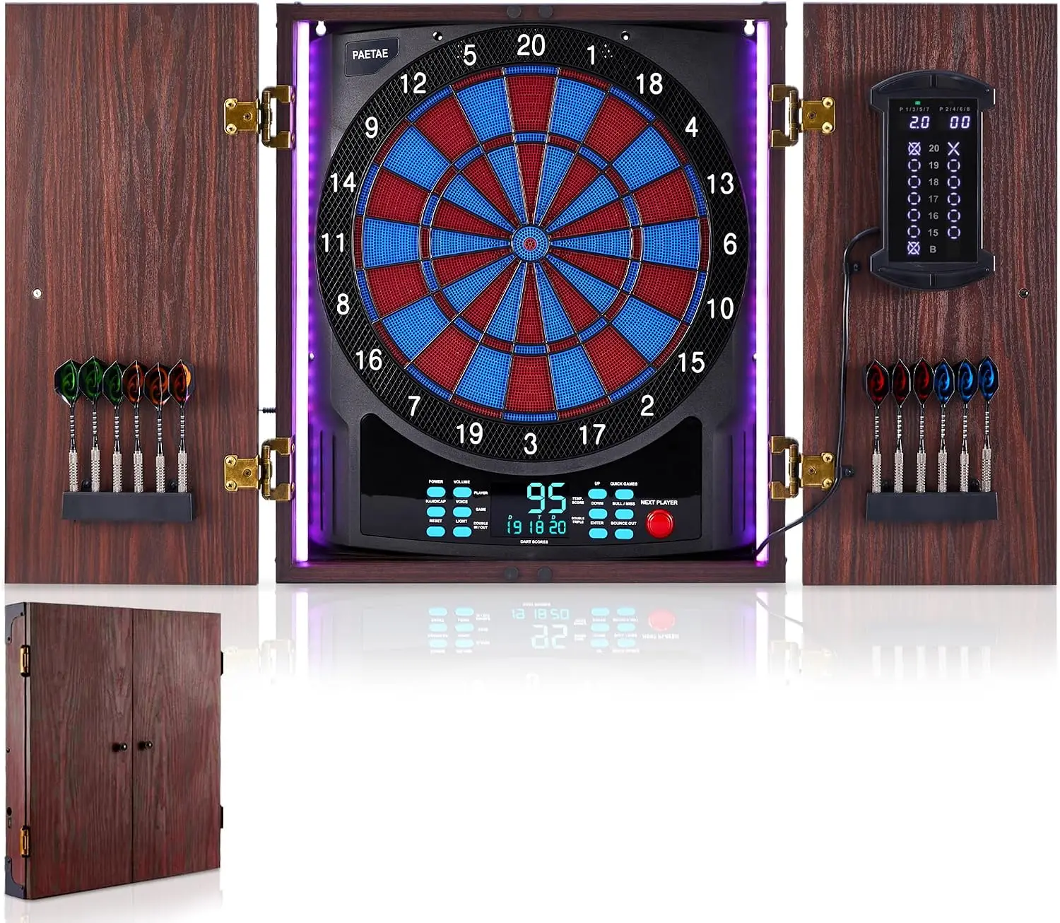 Electronic Dartboard Cabinet - Elektronischer Dartboard-Schrank mit Soft-Tip-Dartscheibe und großem